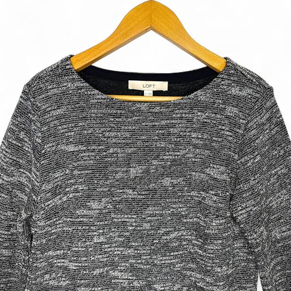 Ann Taylor LOFT Long Sleeve Tweed Drop Waist Dress M Gray Balloon Sleeve A-Line - Picture 4 of 10